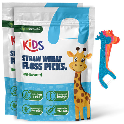 Straw Wheat Kids Flossers - Strawberry