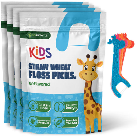 Straw Wheat Kids Flossers - Strawberry