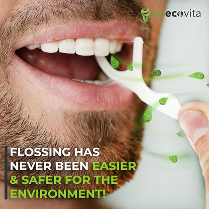 Biodegradable Floss Picks - Natural Straw Wheat Handle | Thin & Durable Thread for Tight Gaps! | Dental Flossers for Adults