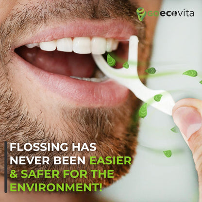 Biodegradable Floss Picks - Natural Straw Wheat Handle | Thin & Durable Thread for Tight Gaps! | Dental Flossers for Adults