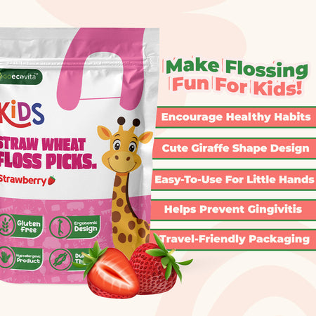 Straw Wheat Kids Flossers - Strawberry