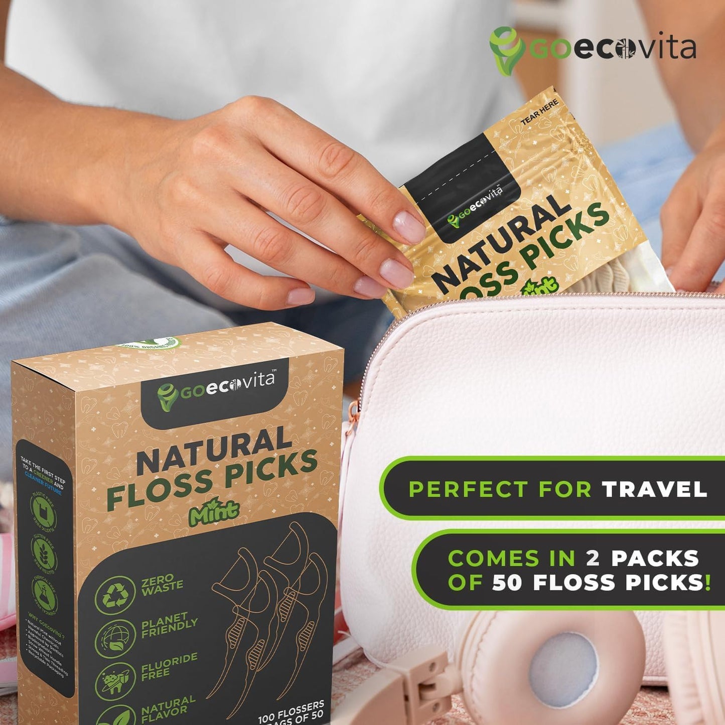 Biodegradable Floss Picks - Natural Straw Wheat Handle | Thin & Durable Thread for Tight Gaps! | Dental Flossers for Adults