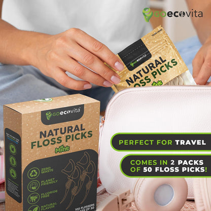 Biodegradable Floss Picks - Natural Straw Wheat Handle | Thin & Durable Thread for Tight Gaps! | Dental Flossers for Adults