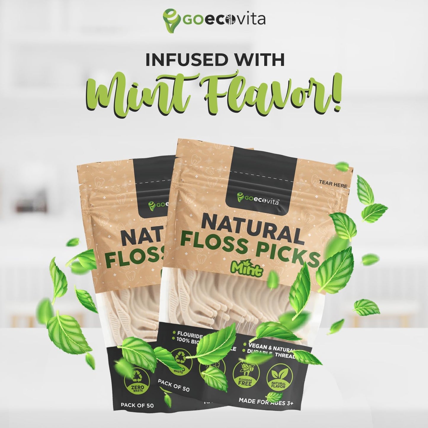Biodegradable Floss Picks - Natural Straw Wheat Handle | Thin & Durable Thread for Tight Gaps! | Dental Flossers for Adults