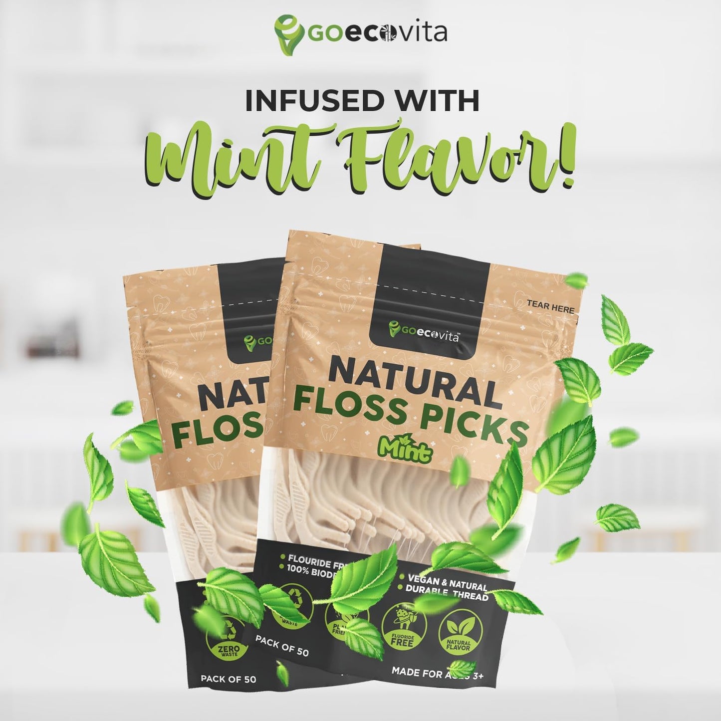 Biodegradable Floss Picks - Natural Straw Wheat Handle | Thin & Durable Thread for Tight Gaps! | Dental Flossers for Adults