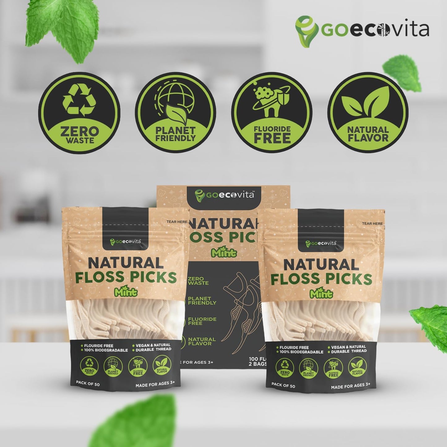 Biodegradable Floss Picks - Natural Straw Wheat Handle | Thin & Durable Thread for Tight Gaps! | Dental Flossers for Adults