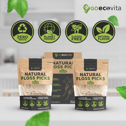 Biodegradable Floss Picks - Natural Straw Wheat Handle | Thin & Durable Thread for Tight Gaps! | Dental Flossers for Adults