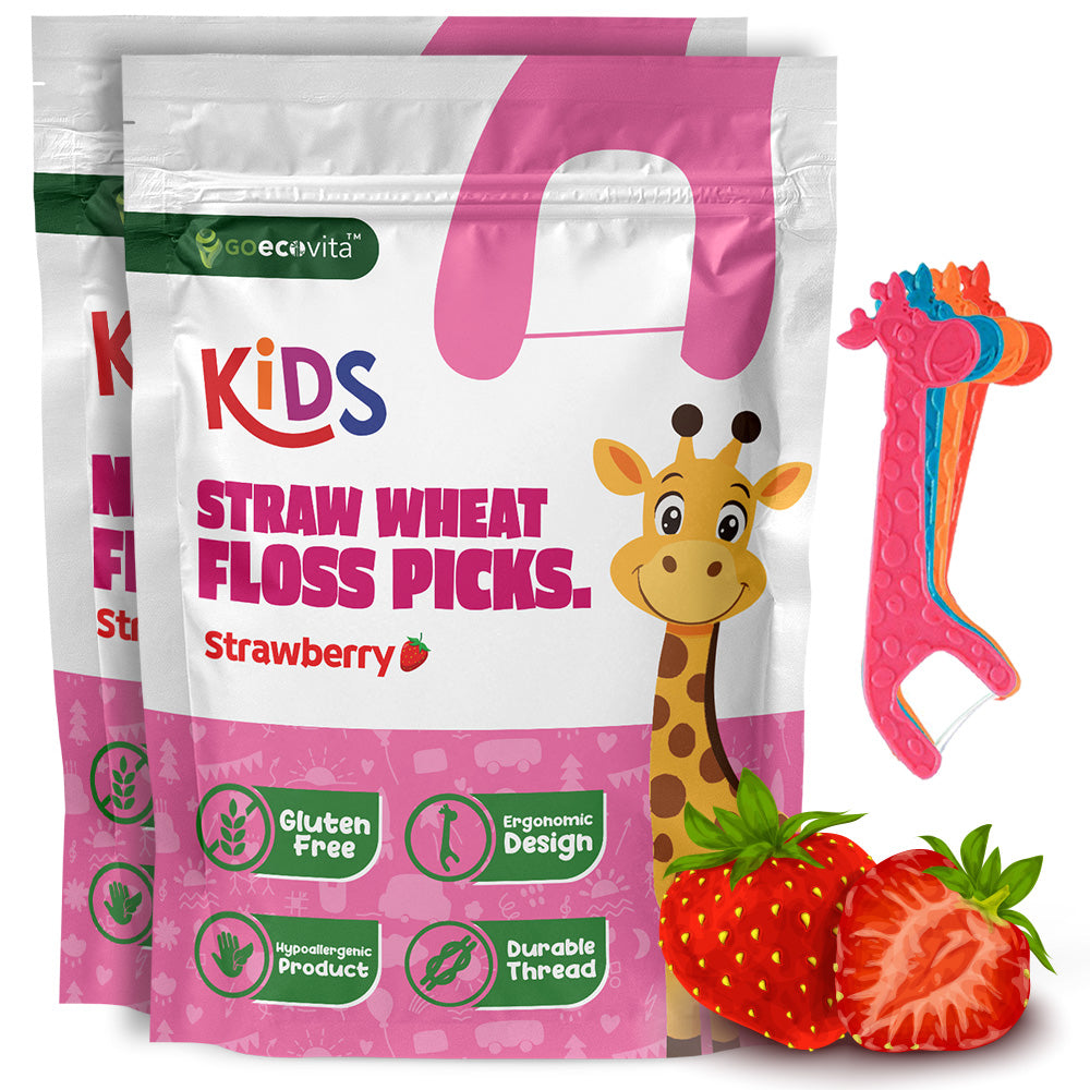 Straw Wheat Kids Flossers - Strawberry