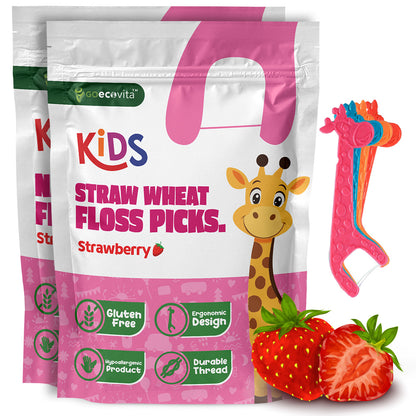 Straw Wheat Kids Flossers - Strawberry