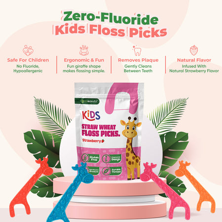 Straw Wheat Kids Flossers - Strawberry