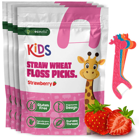 Straw Wheat Kids Flossers - Strawberry