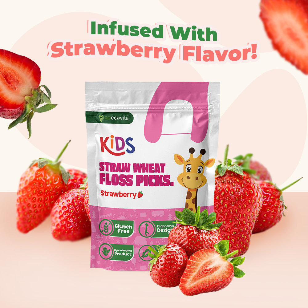 Straw Wheat Kids Flossers - Strawberry